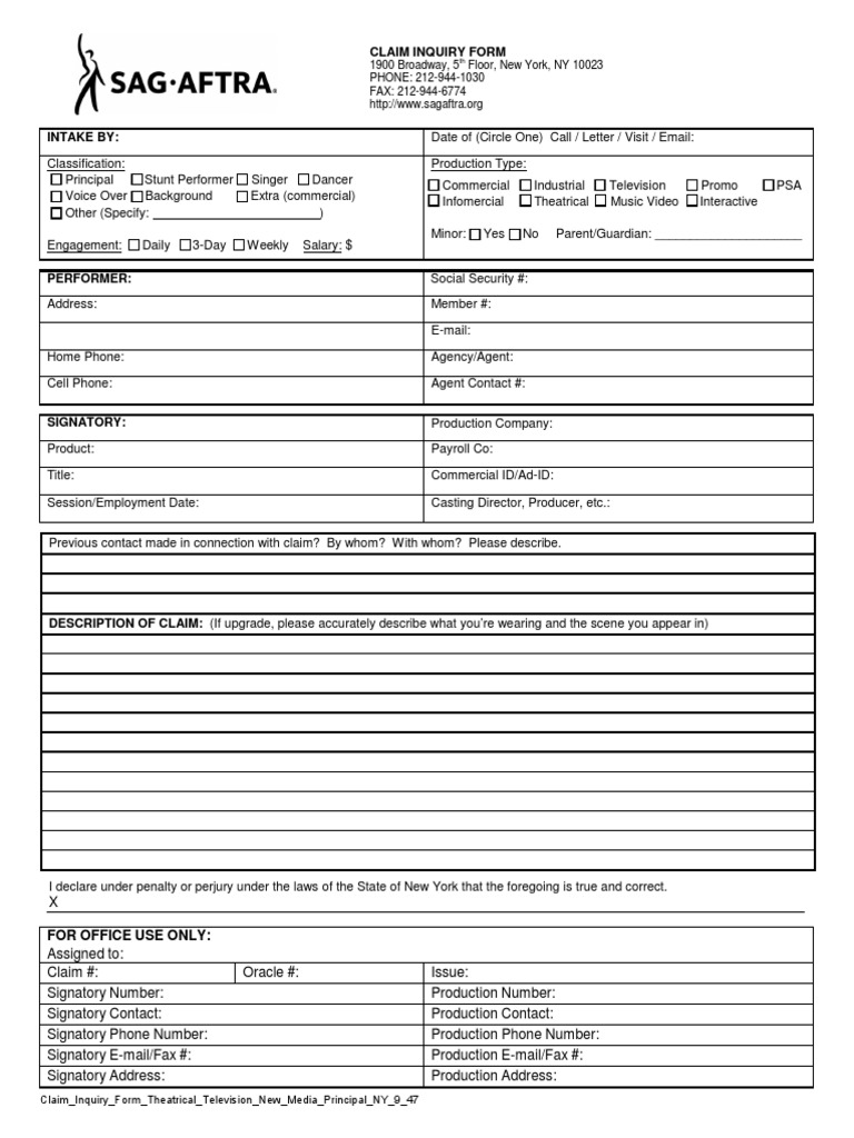 Claim Inquiry Form for Performers | PDF | Business