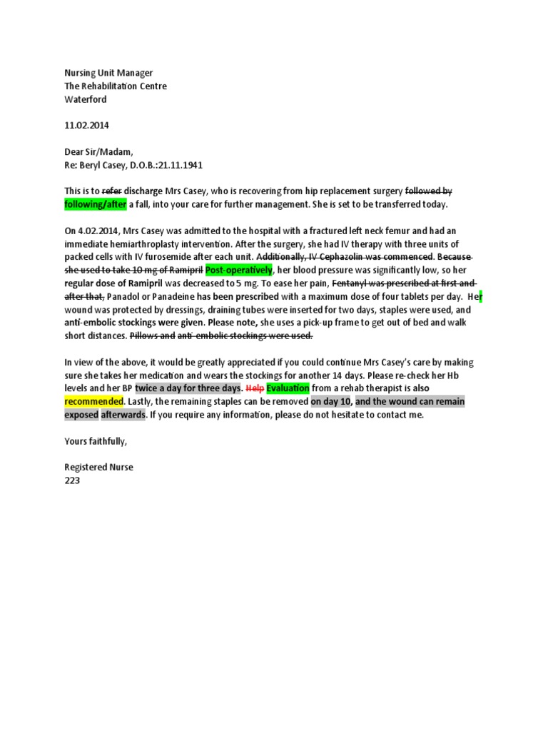 Beryl Casey 1 Oet Letter Oana Corrected | PDF | Wellness | Science ...