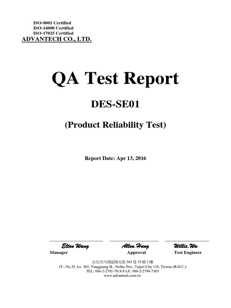 DES-SE01 Product Reliability Test Report | PDF | Bios | Office Equipment