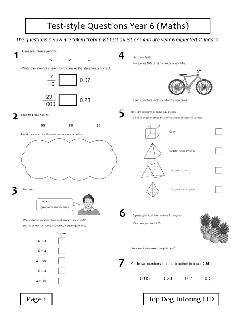 Year 6 Maths Test Questions & Answers | PDF