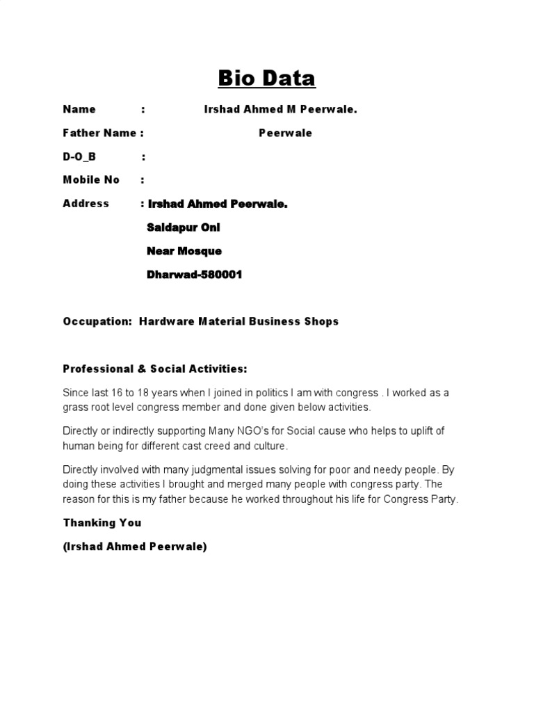 Bio Data | PDF