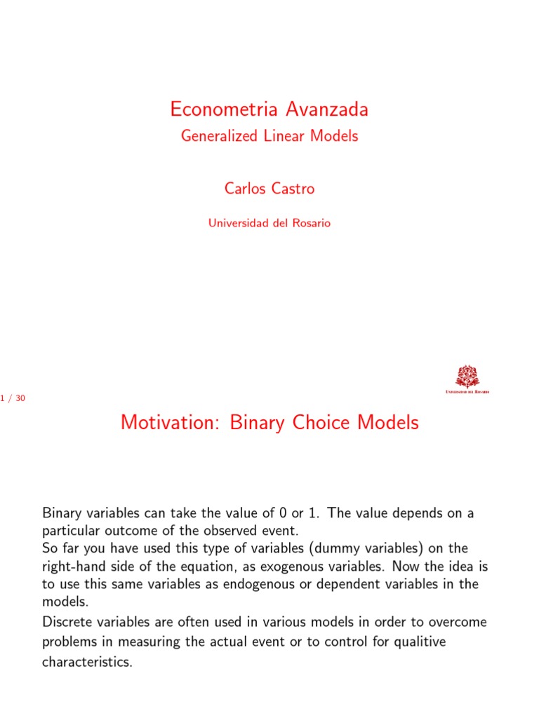 Econometria Avanzada Generalized Linear Models PDF Logistic