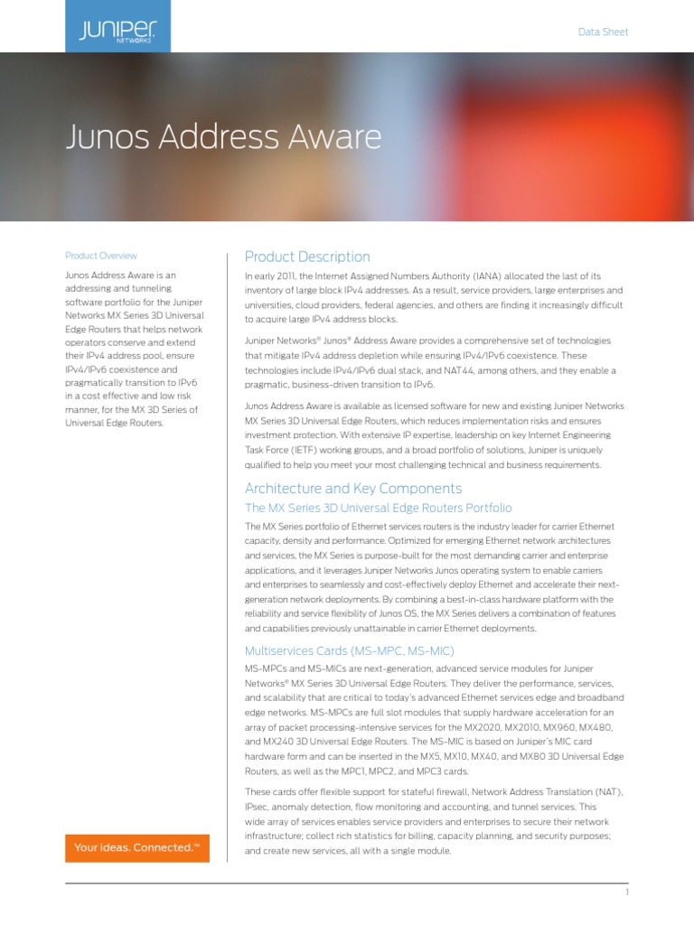 Junos Address Aware Product Description PDF I Pv6 Juniper Networks