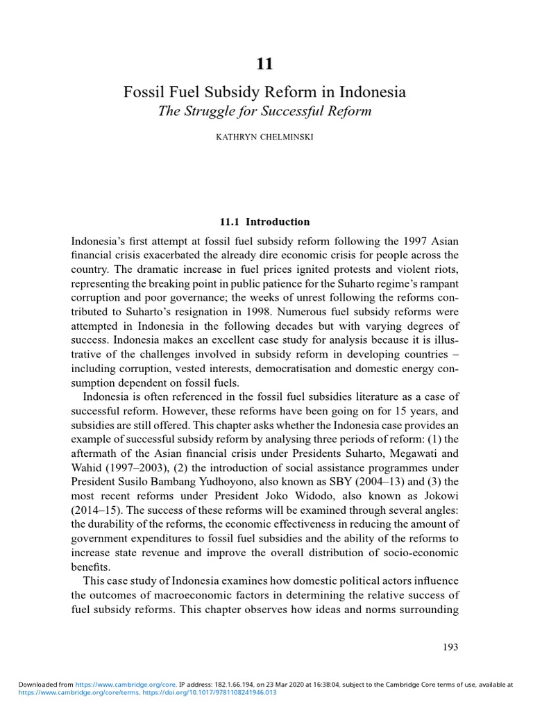 Indonesia's Fossil Fuel Subsidy Reform Analysis | PDF | Gasoline And ...