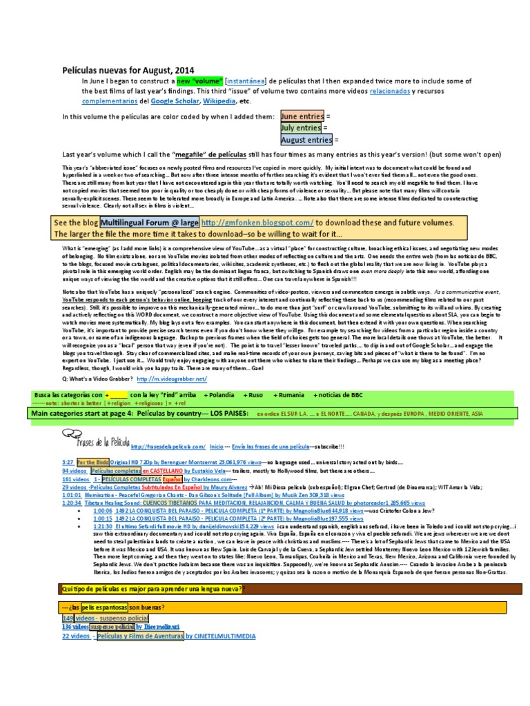 Películas Nuevas For August, 2014: June Entries July Entries August Entries  | PDF | Foreign Language Studies