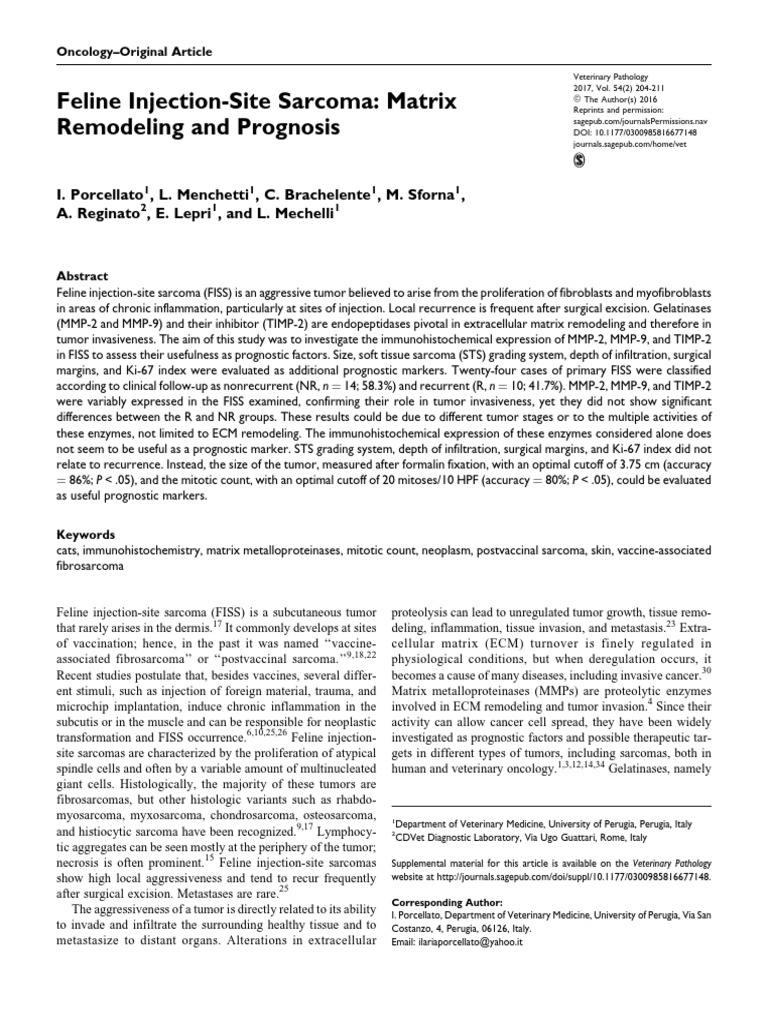 Prognostic Factors in Feline Injection-Site Sarcoma | PDF | Receiver ...