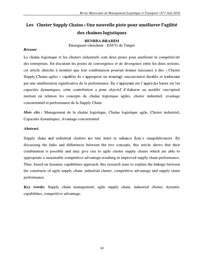 Agilité des Cluster Supply Chains | PDF | Logistique | Externalité
