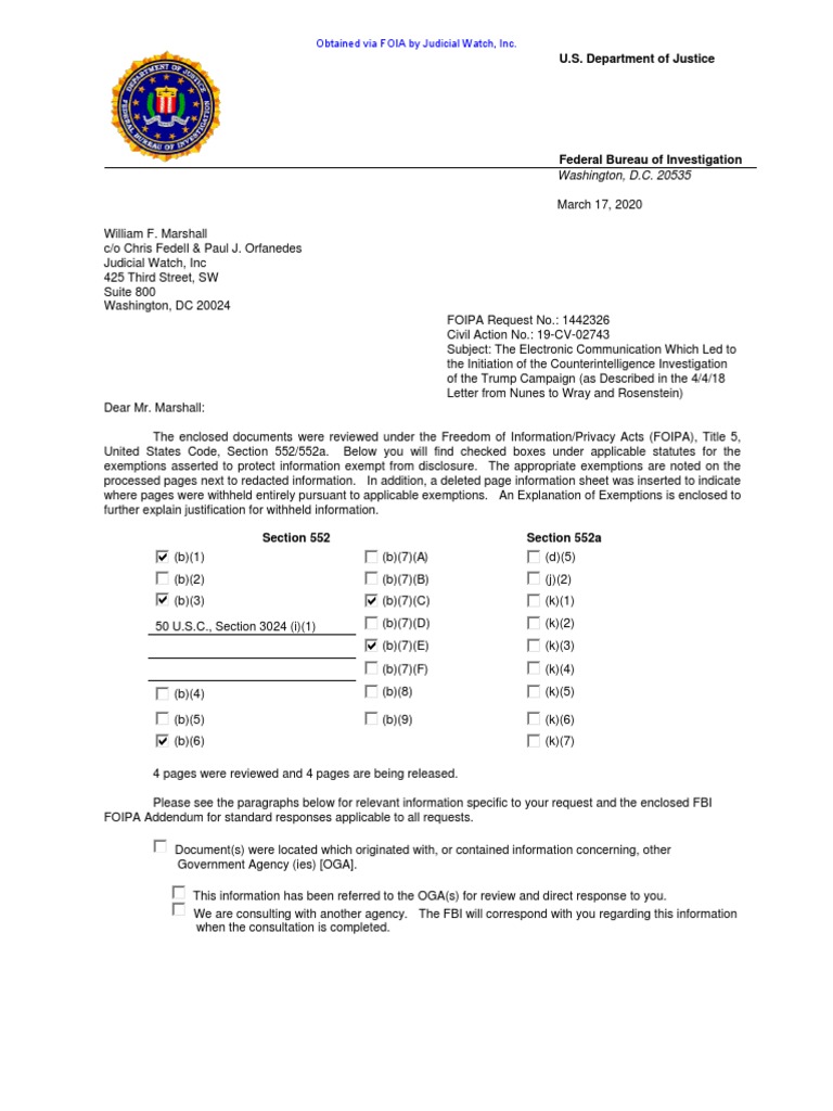 FOIPA Response on Trump Campaign Investigation | PDF | Freedom Of ...