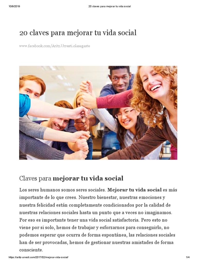 20 Claves para Mejorar Tu Vida Social PDF Vida Felicidad