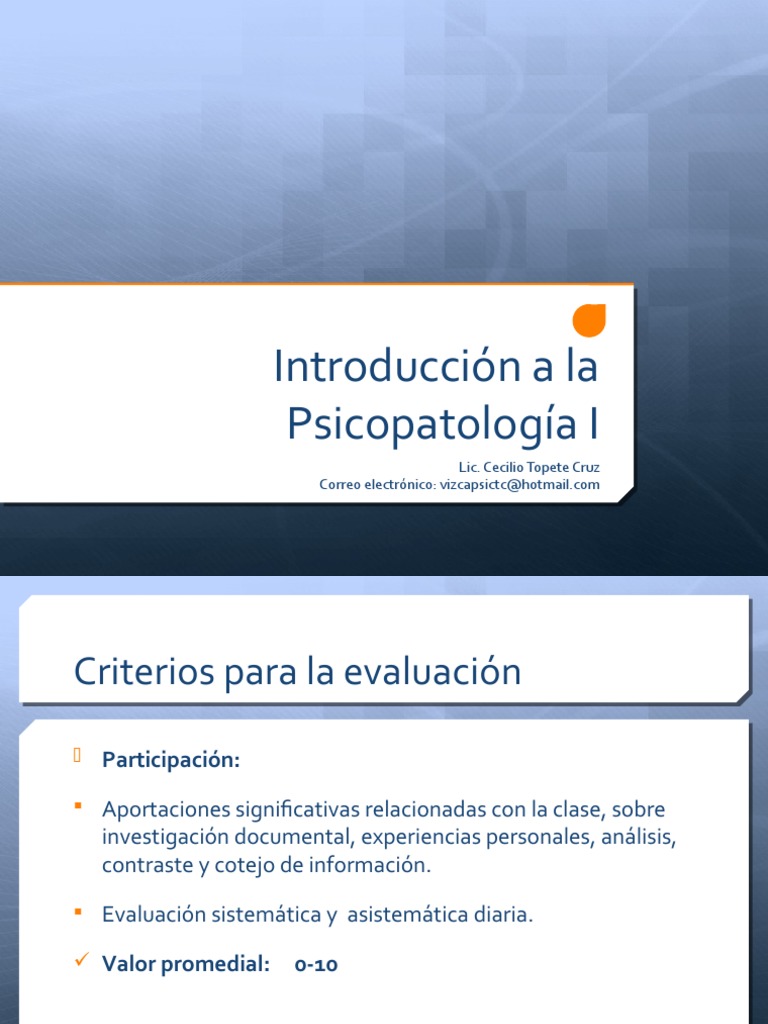 Introducción A La Psicopatología I | PDF | Psicopatología | Evaluación