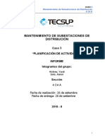 Planificación de actividades de mantenimiento de transformador crítico en subestación de Tecsup