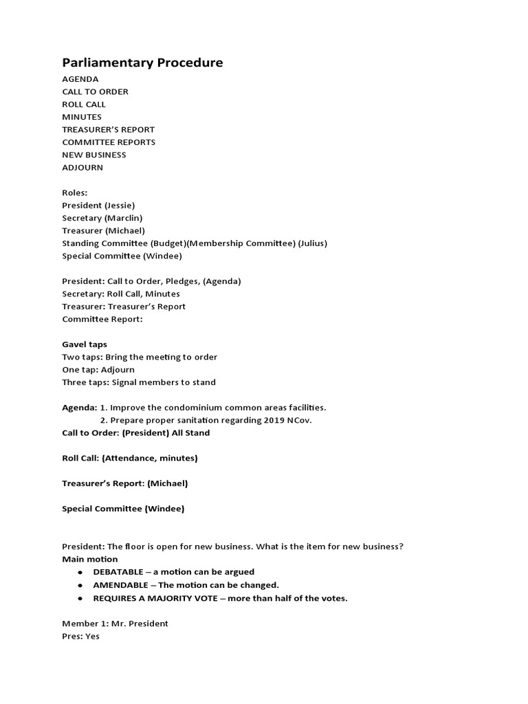 Parliamentary Procedure Gavel Taps PDF