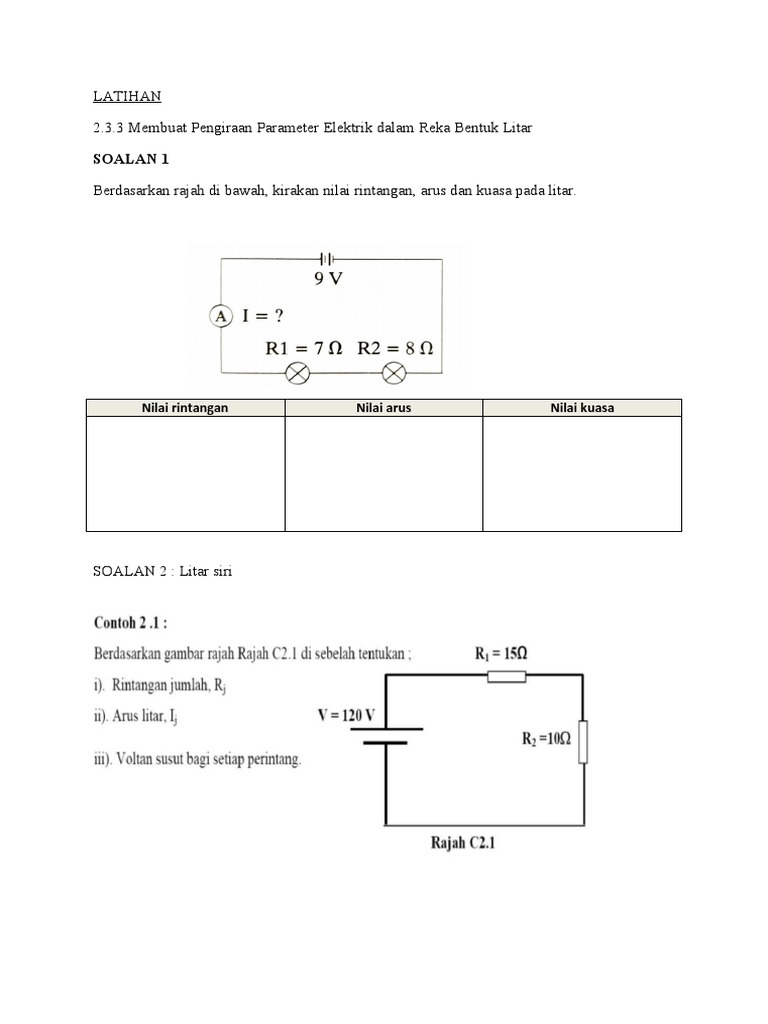 Lat Pengiraan Elektrik Docx 20052020 Pdf