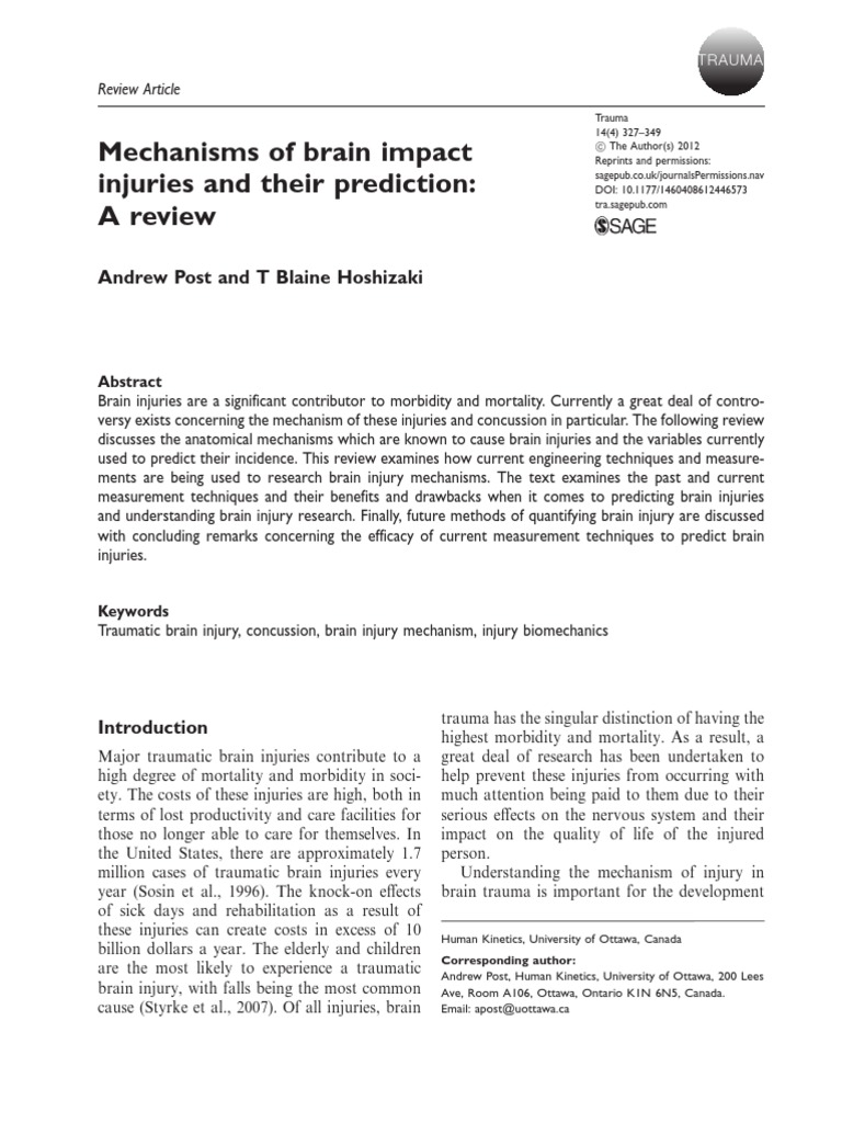 Mechanisms of Brain Impact Injuries and Their Prediction: A Review ...