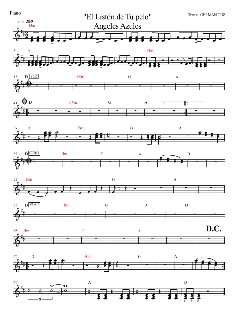 "El Listón de Tu pelo" Angeles Azules Piano