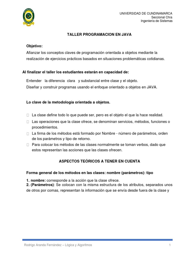 Taller de Programación en Java OOP | PDF | Objeto (informática ...