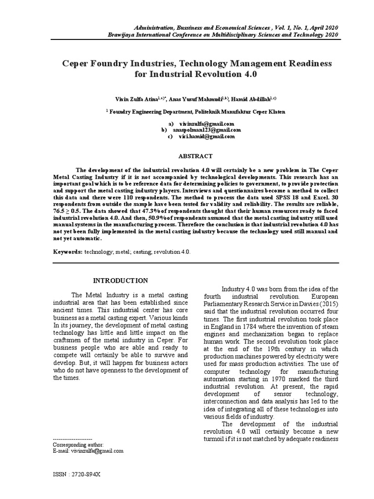 Ceper Metal Industry 4.0 Readiness | PDF | Internet Of Things | Industries
