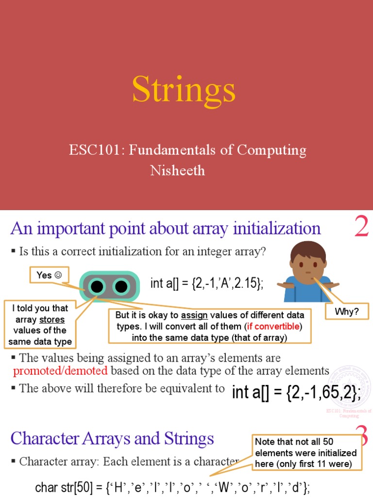 Strings: ESC101: Fundamentals of Computing Nisheeth | PDF | String (Computer Science) | Data Type