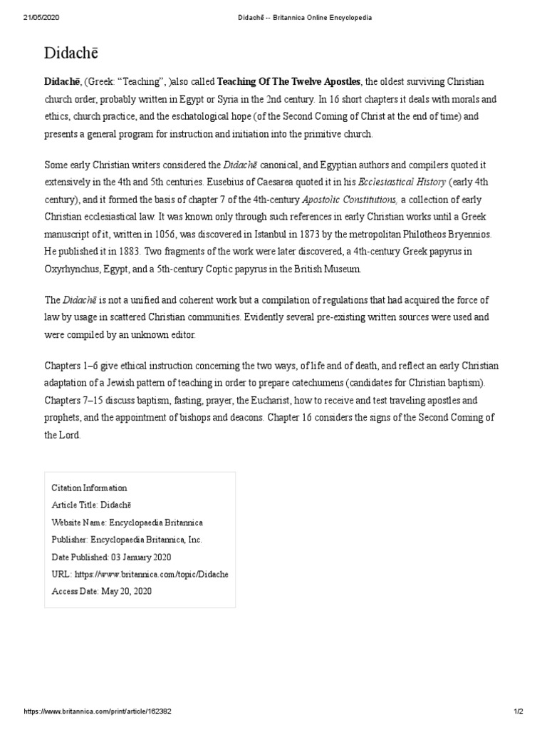 Overview of the Didachē | PDF | Religious Faiths | Abrahamic Religions