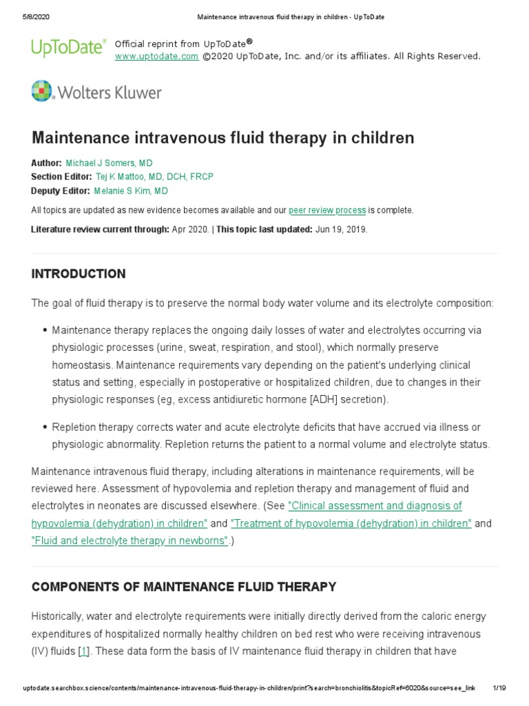 Maintenance Intravenous Fluid Therapy in Children UpToDate PDF