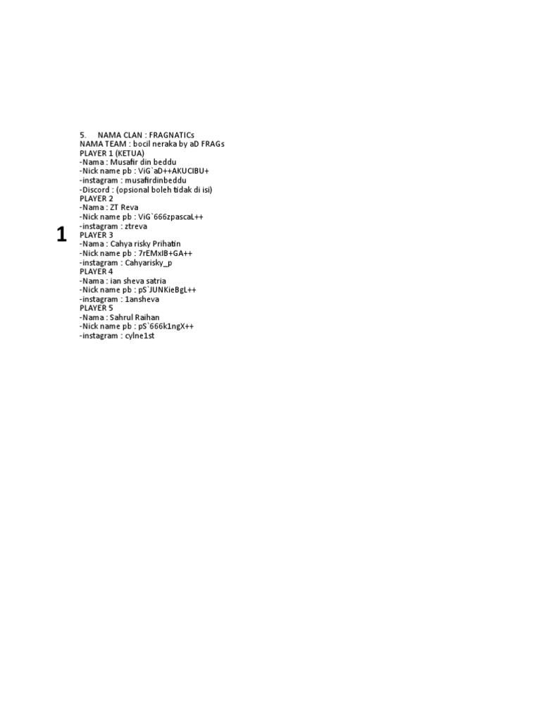 Player Nicknames in PB Teams | PDF