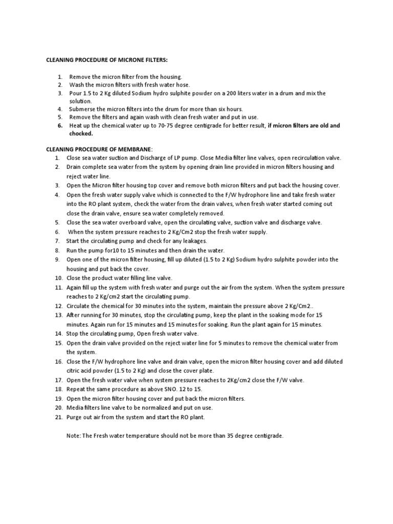 Membrane and Micron Filter Cleaning PDF Seawater Pump