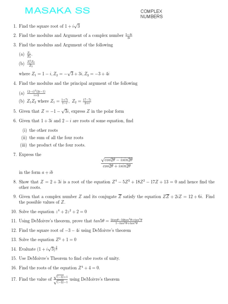 Complex Numbers Complex Number Square Root