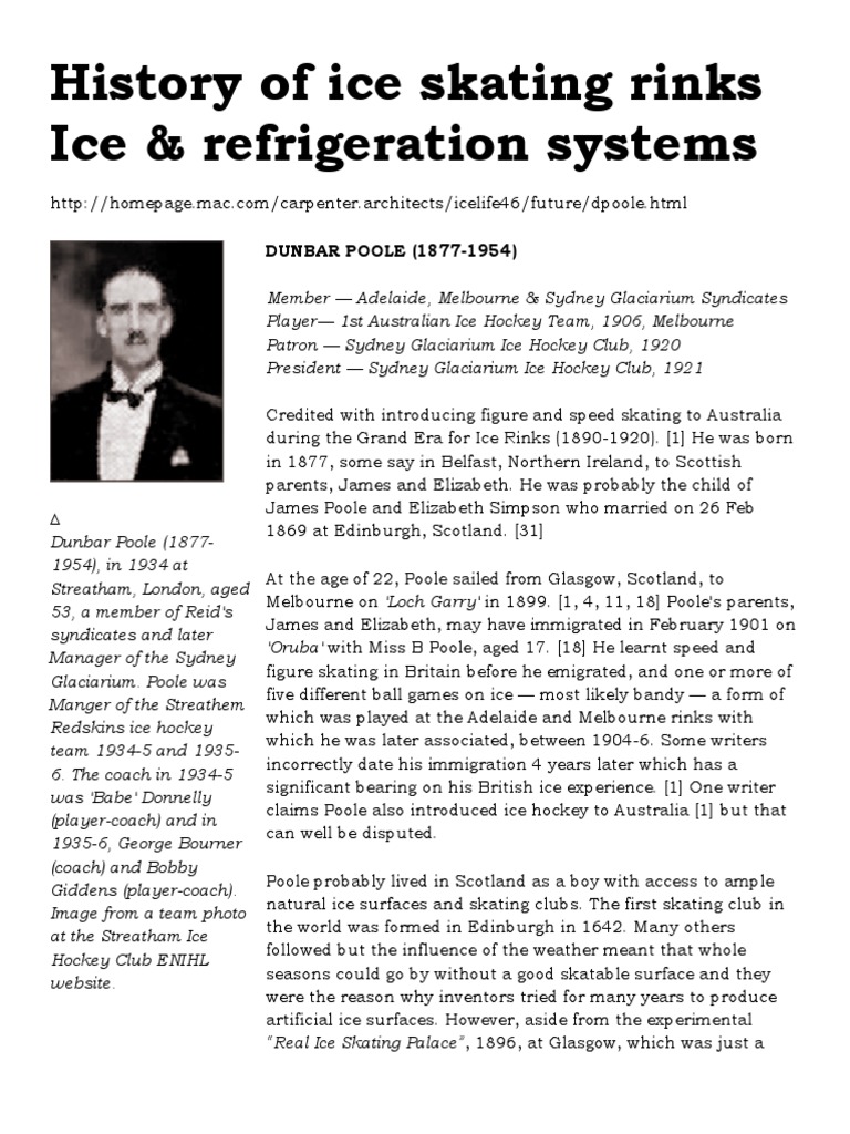 History of Ice Skating Rinks Ice & Refrigeration Systems DUNBAR POOLE
