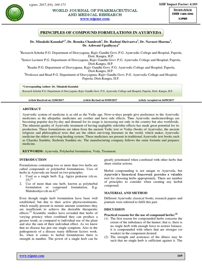Ayurvedic Principles of Herbal Formulation | PDF | Ayurveda | Medicine