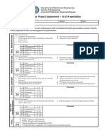 Final Year Project Assessment - Oral Presentation: Name: Metric: Date: Examiner