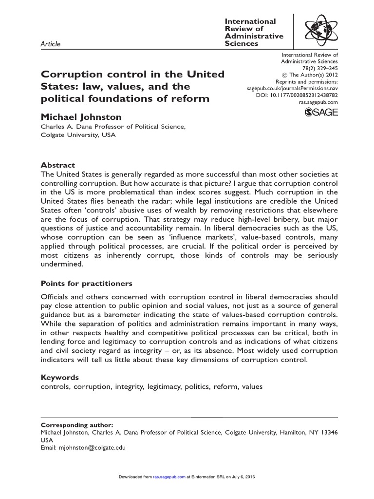US Corruption Control Challenges | PDF | Corruption | Bribery