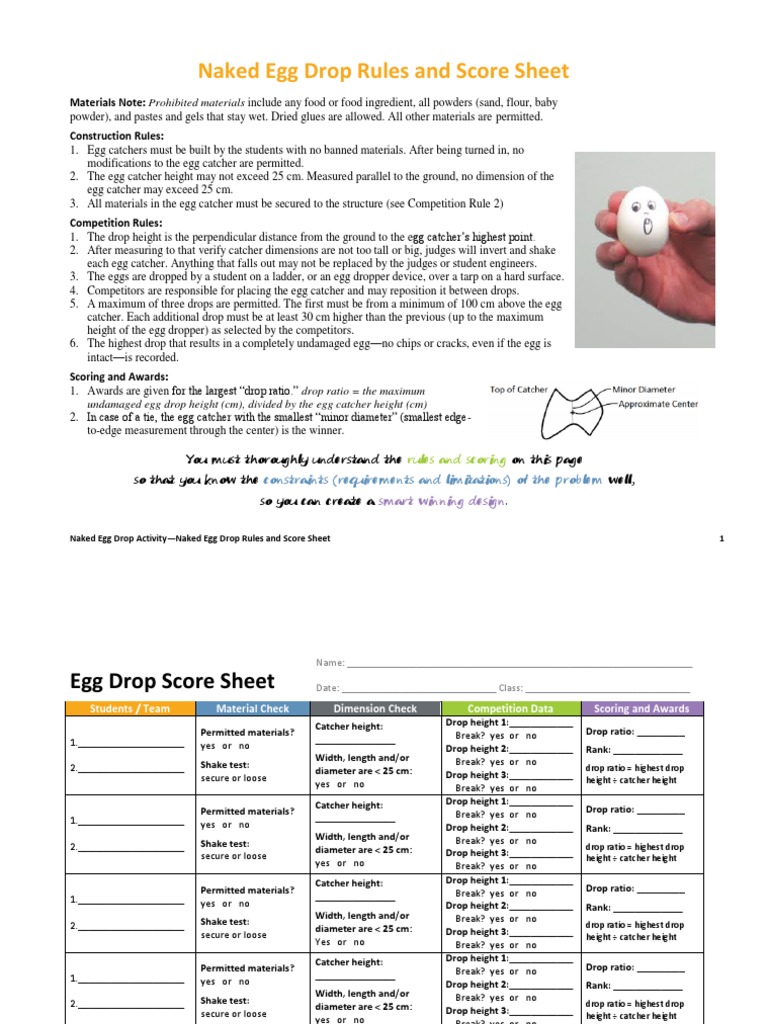 Naked Egg Drop Activity Rules & Score Sheet | PDF | Length | Nature