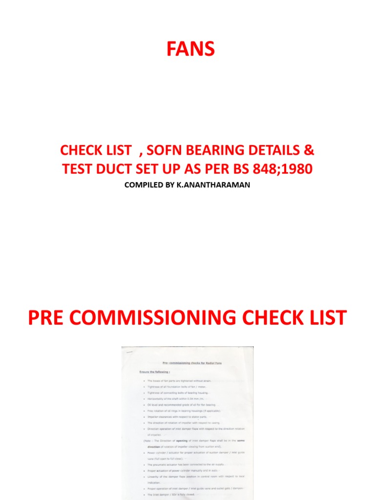 Pre-Commissioning Checklist for Fans | PDF