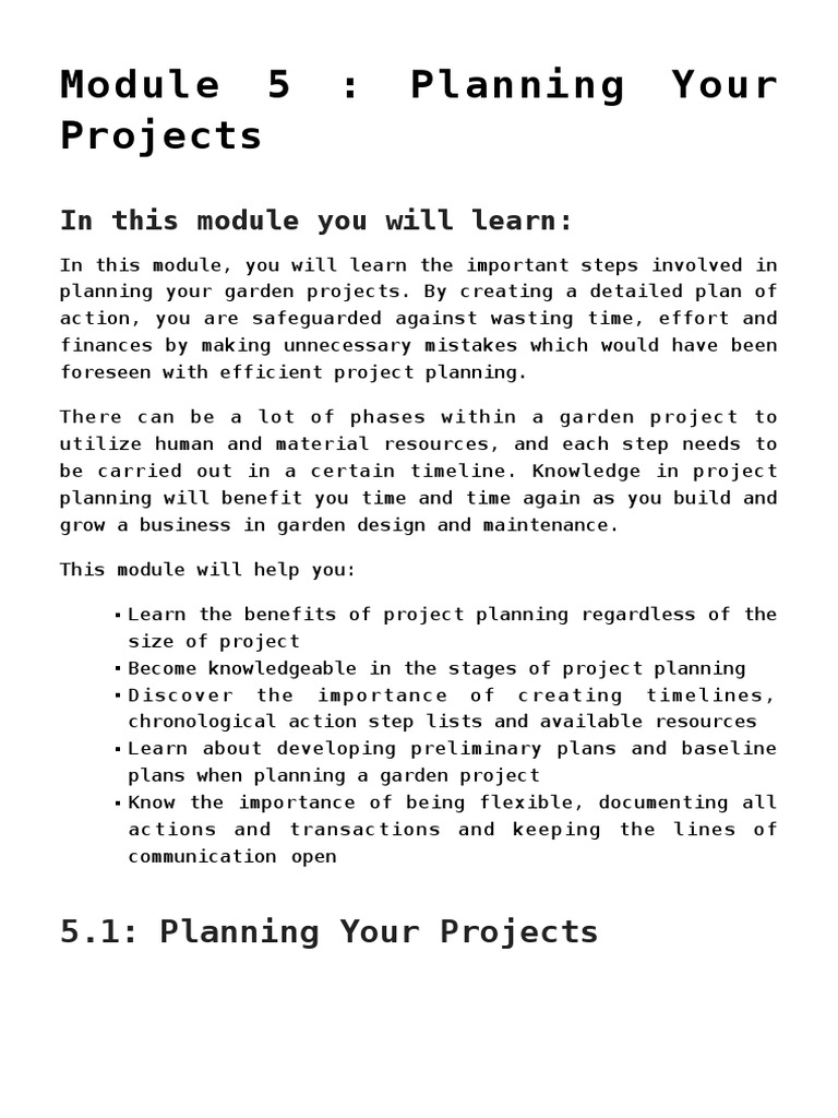 Module 5: Planning Your Projects: in This Module You Will Learn | PDF ...