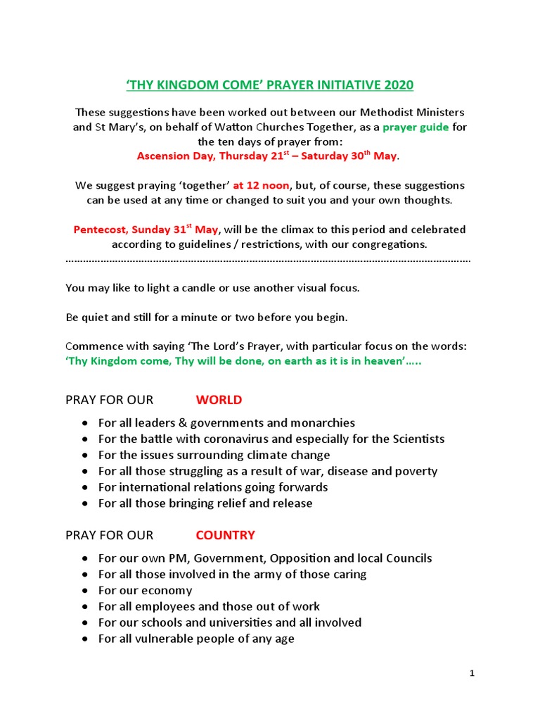Thy Kingdom Come Prayer Initiative 2020 Download Free Pdf Prayer