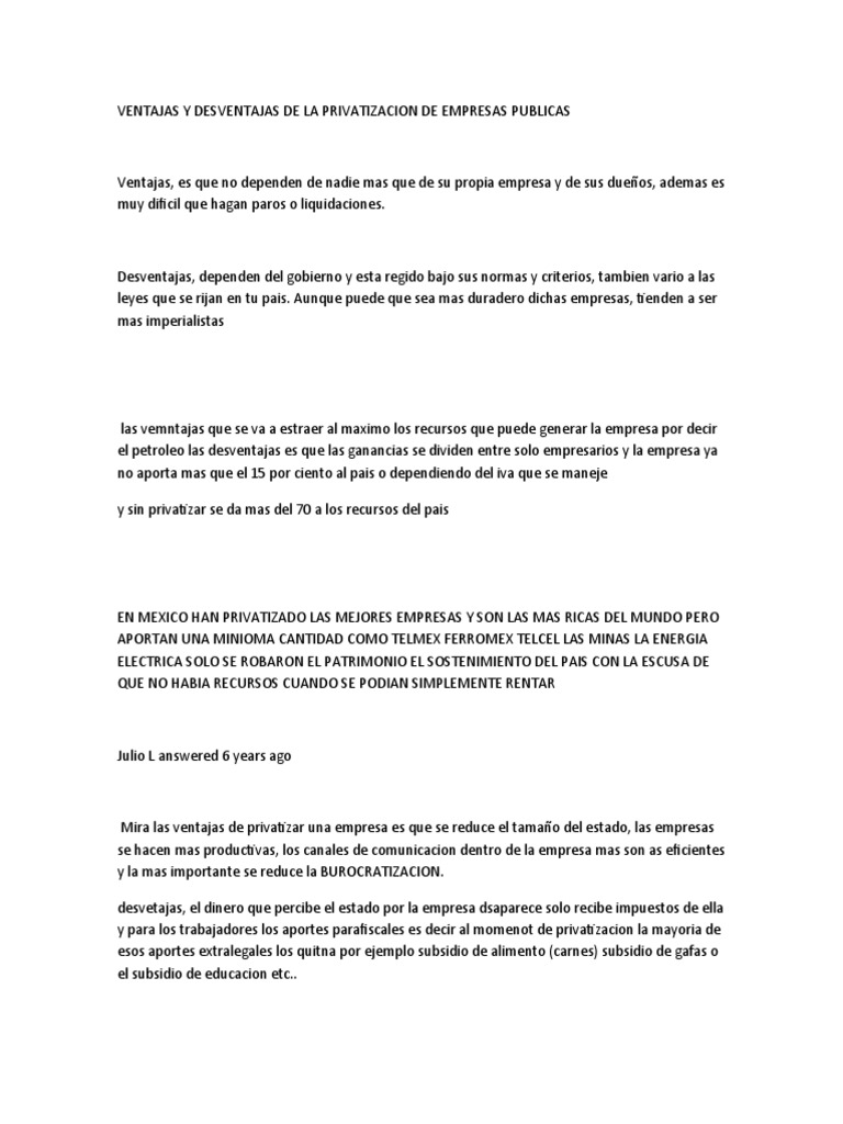 Ventajas y Desventajas de la Privatización | PDF