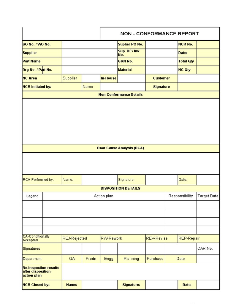 Non-Conformance Report Template | PDF
