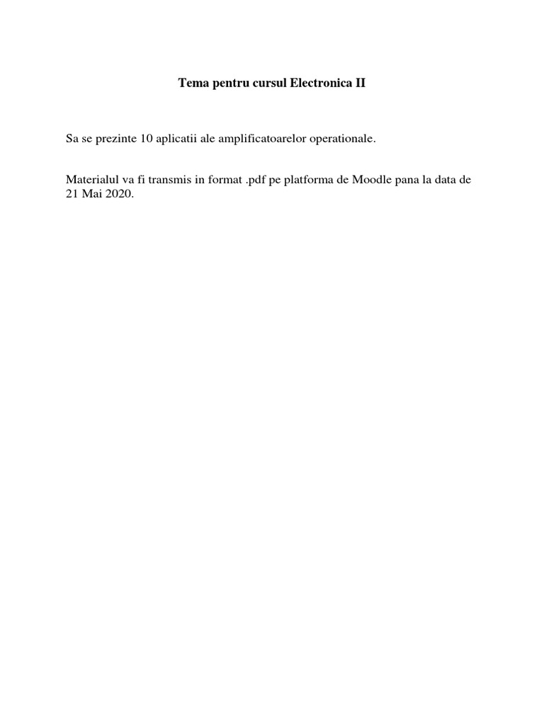 Tema Pentru Cursul Electronica II PDF | PDF
