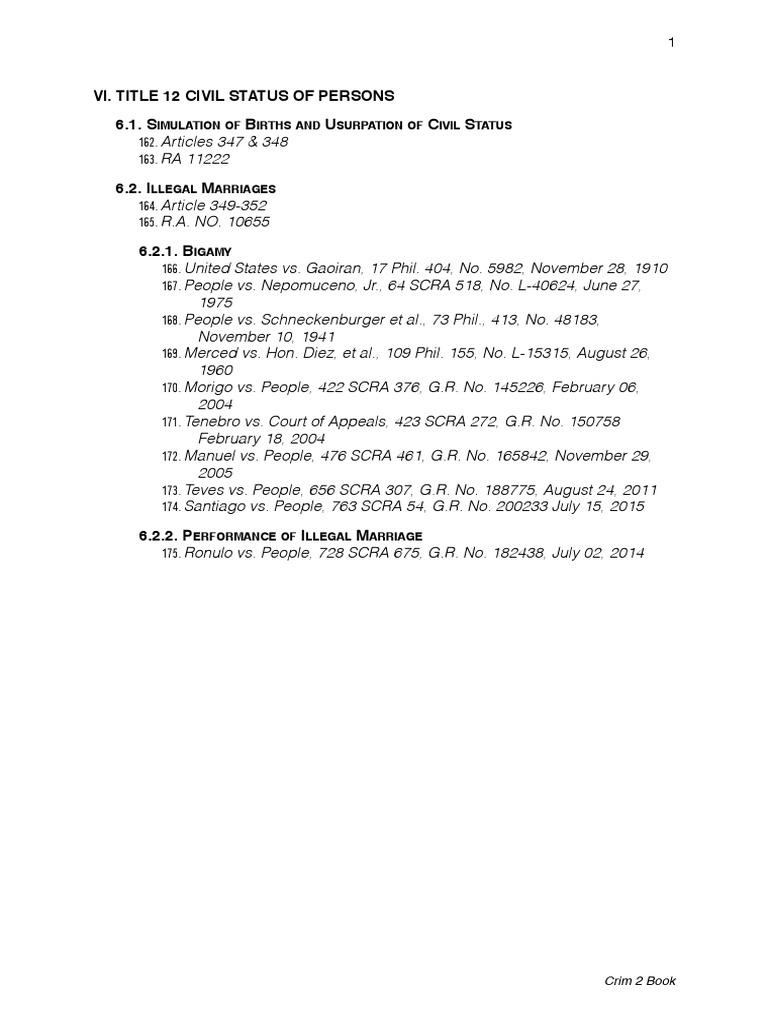 Vi. Title 12 Civil Status of Persons 6.1. S B U C S Imulation OF Irths