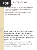 Solutions of Right Triangles and Applications