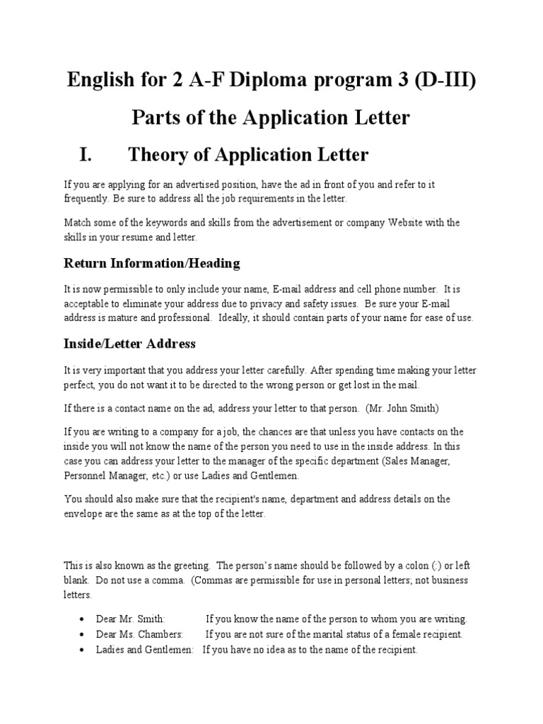 5 parts of application letter