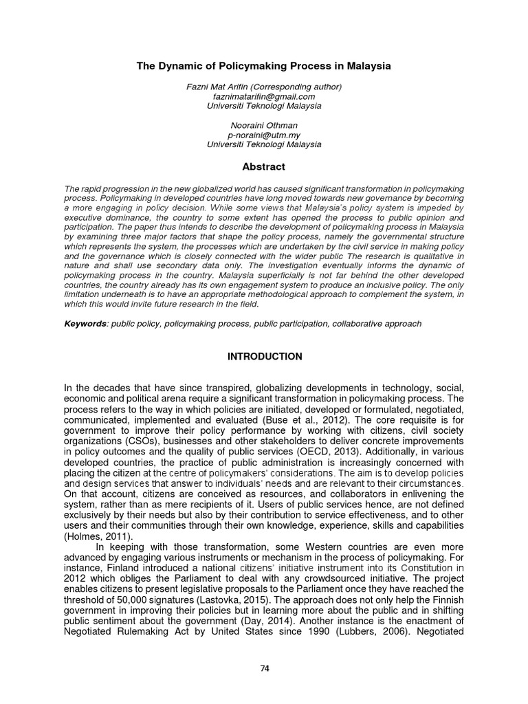 Policymaking Dynamics Process Malaysia | PDF | Policy | Social Institutions