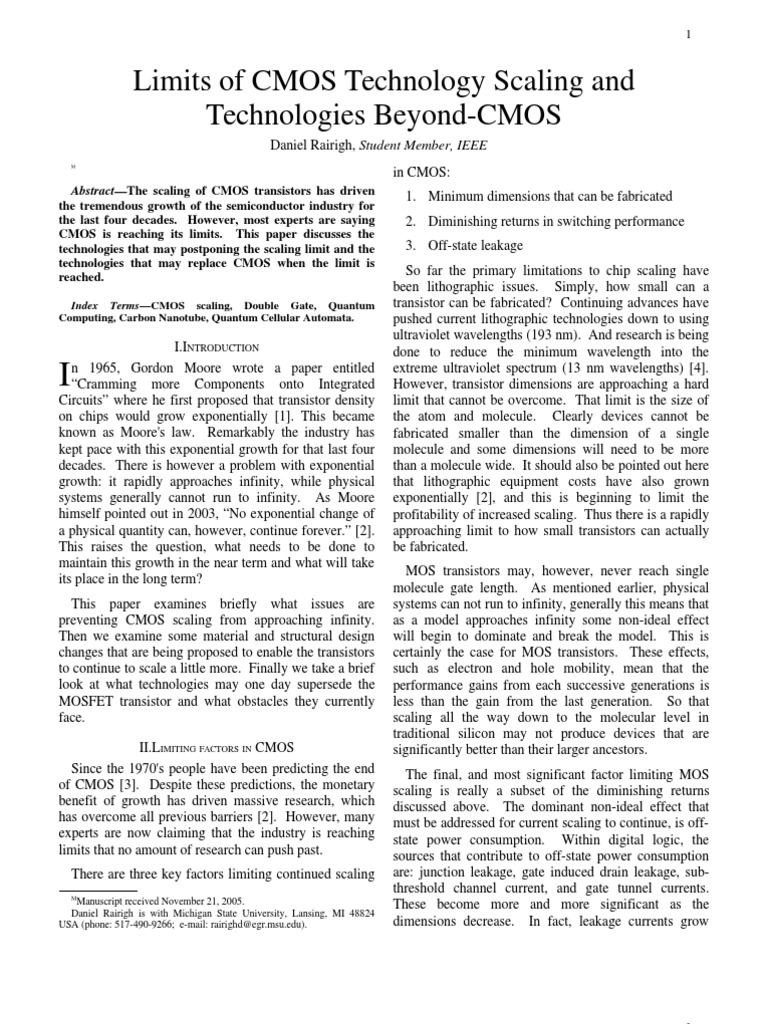 CMOS Scaling Limits and Future Technologies | PDF | Cmos ...