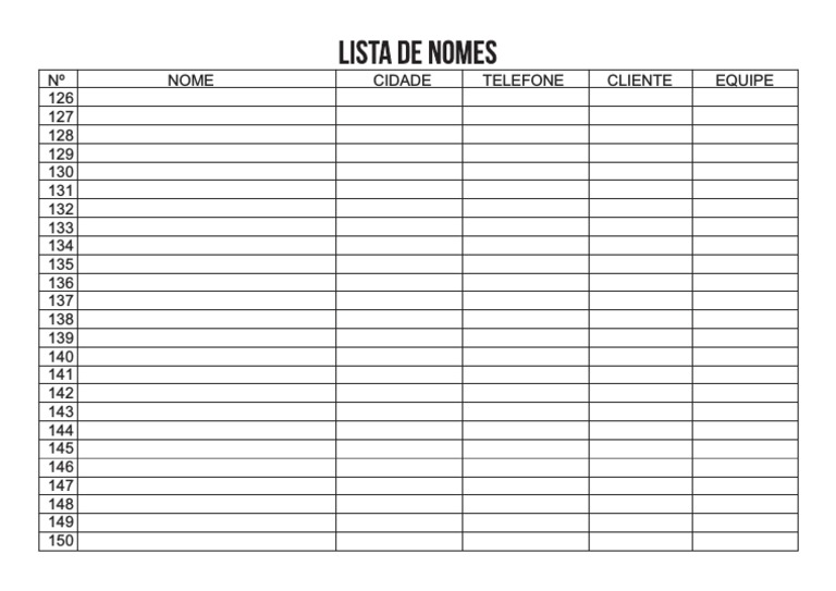 Lista Nomes 126 150 Pdf Pdf