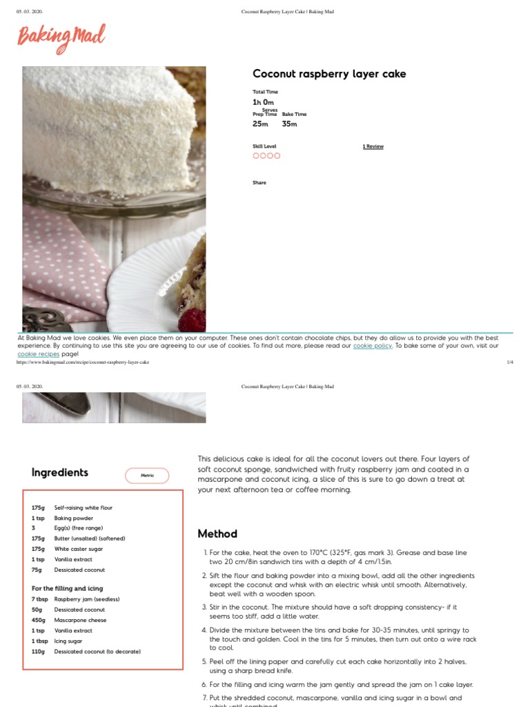 Coconut Raspberry Layer Cake - Baking Mad | PDF | Cakes | Baking