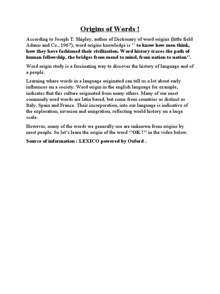 Origins Of Words Pdf