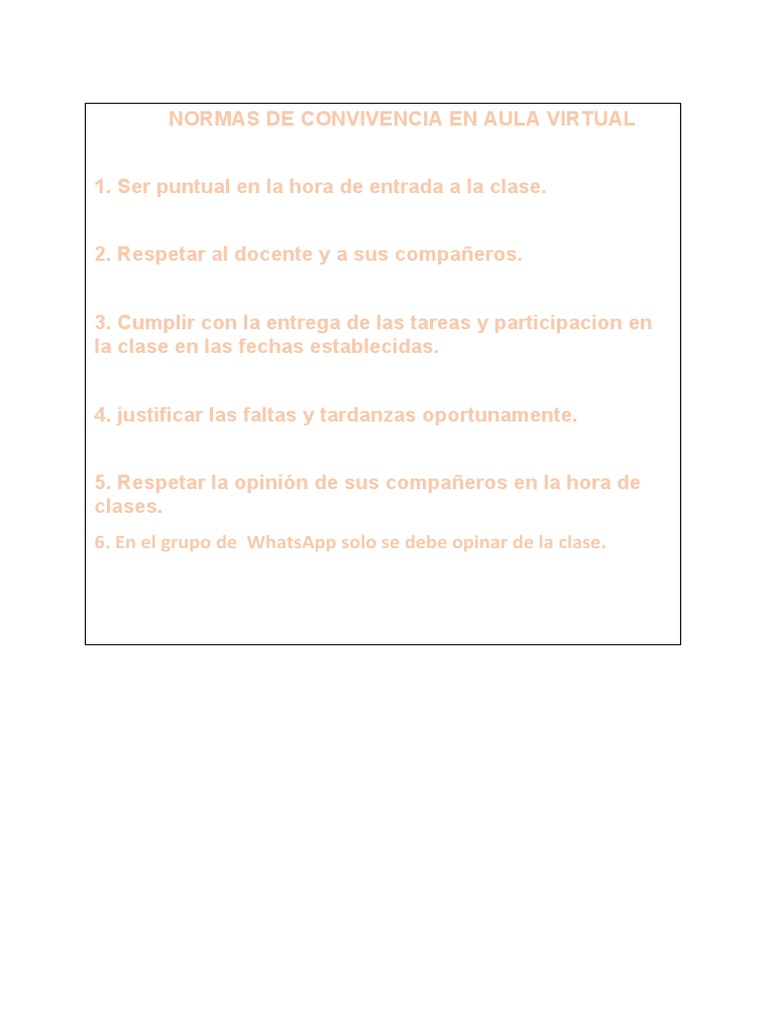 Normas de Convivencia en El Aula Virtual | PDF | Crecimiento personal y ...