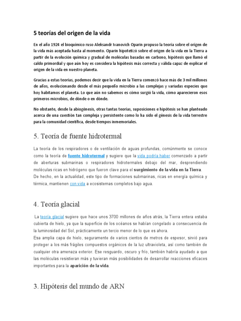5 Teorías sobre el Origen de la Vida | PDF | Abiogénesis | Vida