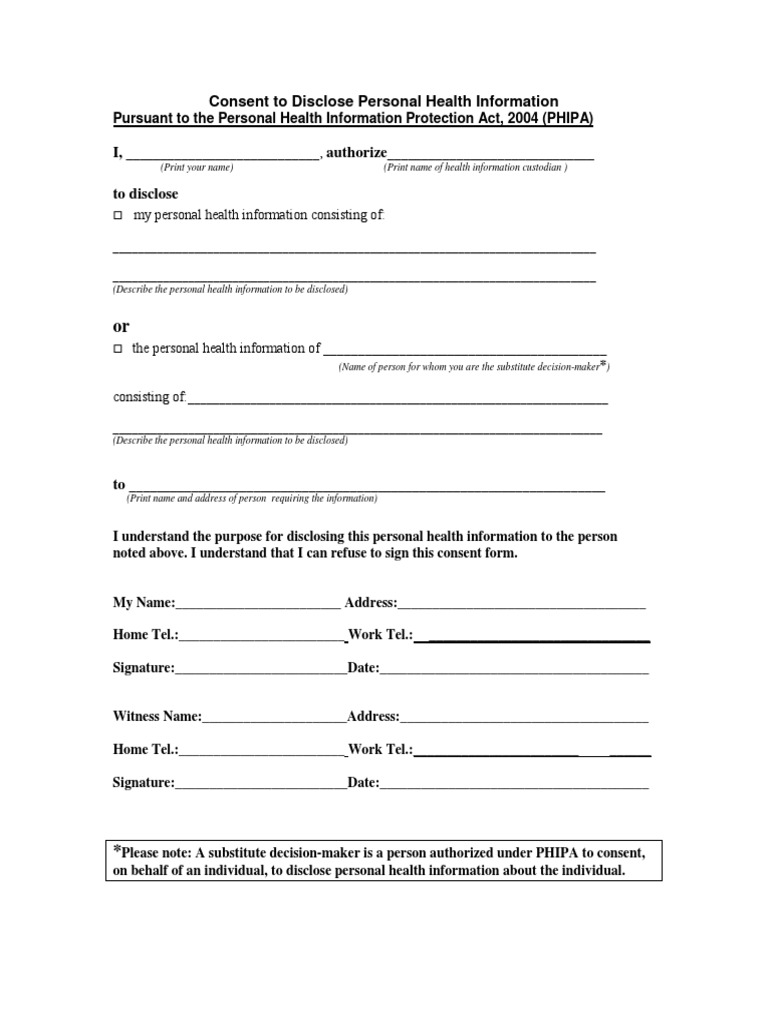 PHIPA Personal Health Info Consent Form | PDF | Politics