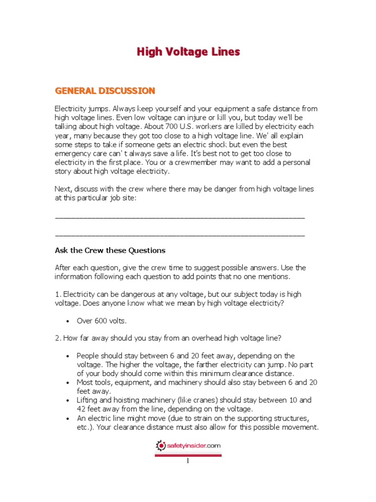 OSHA High Voltage Safety Guidelines | PDF | High Voltage | Voltage